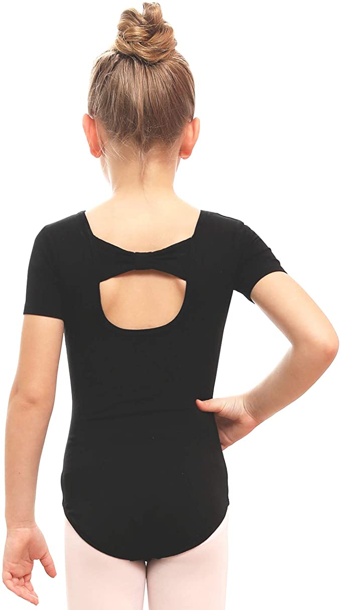 STELLE Girls Bow Back Short Sleeve Leotard for Dance, Gymnastics and Ballet