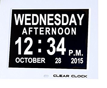Clear Clock Digital Memory Loss Calendar Day Clock With Optional Day Cycle Mode Perfect For Seniors (White)
