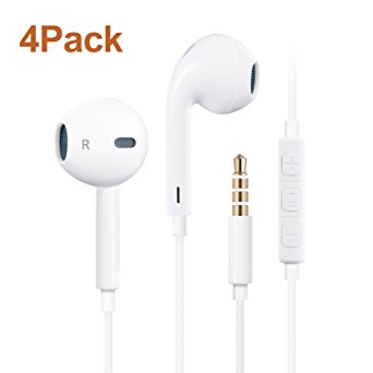 iPhone Headphones, 4Pack Woitech Premium Quality Earbuds Earphones with Mic & Remote Control Fully Compatible with iPhone SE 6 6s 6 Plus 6s Plus, iPhone 5s 5c 5, iPad /iPod (White)