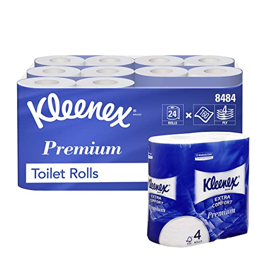 Kleenex 8484 Standard Roll Toilet Tissue, 4 Ply, White, 24 Rolls x 160 Quilted Sheets