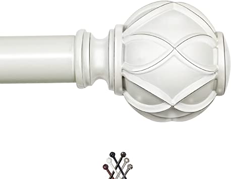 KAMANINA 1 Inch Curtain Rod Single Drapery Rod 72 to 144 Inches, Netted Texture Finials, Ivory White