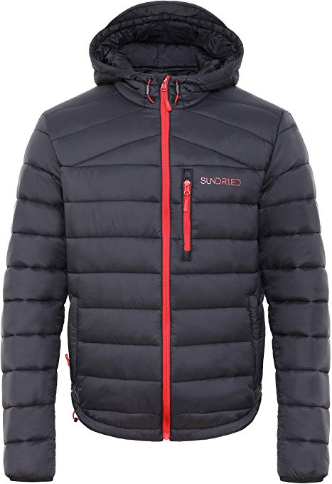 Sundried Men's Quilted Black Warm Winter Coat Hooded Puffer Jacket - Padded Warm, Lightweight Winter Jacket, Water Resistant Rain Coat, Microfibre Filler - Ideal in Cold Weather