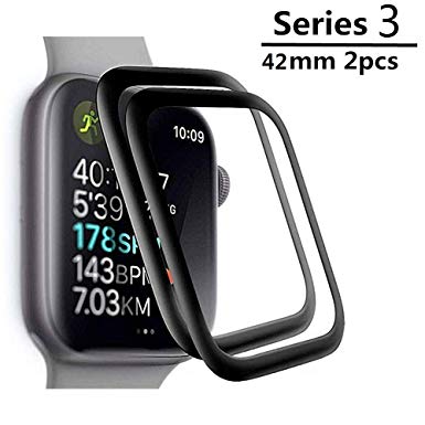 [2-Pack] Apple Watch Serie 3 42mm Screen Protector,ChefzBest[9H Hardness] [Anti-Scratches] [Anti-Fingerprint] Tempered Glass Screen Protector Film Compatible Watch Serie 3 42mm [Black]