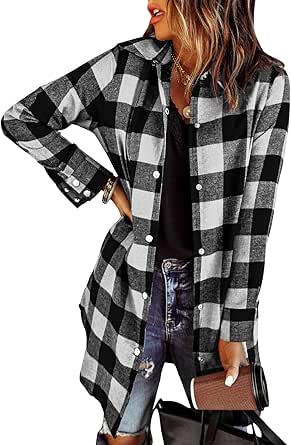 EVALESS Color Block Plaid Shacket Jacket Womens Fall Clothes Fashion Outfits