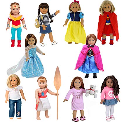 Dress Along Dolly 10 Unique Outfits Variety Pack for American Girl and Other 18 Inch Dolls - Over 30 Pcs - Shoes and Accessories Included