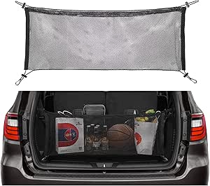 JOYTUTUS Double-Layer Cargo Net Compatible with Durango,Envelope Style Trunk Cargo Net for SUV, Upgrade Rear Trunk Organizers Mesh Netting with 2 Hooks for Durango Accessories 2014-2023