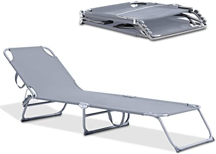 LIVIVO Foldable Sun Lounger with Adjustable Back and Leg Rests – Relax in Comfort and Style – Folding Lightweight Frame (Grey)