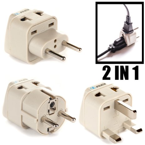 OREI Universal 2 in 1 Plug Adapter 3 Piece Set for Europe - Type C, G and E/F