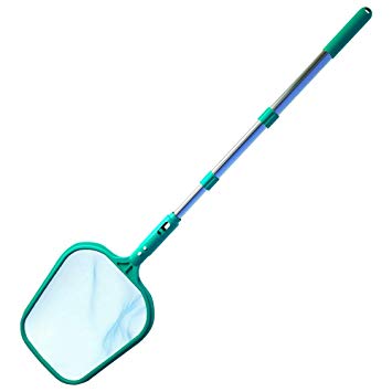 POOLWHALE Heavy Duty Swimming Pool Leaf Net Skimmer Rake with Nylon Medium Fine Mesh for Cleaning Swimming Pools, Hot Tubs, Spas and Fountains (48" Leaf Skimmer with Pole)