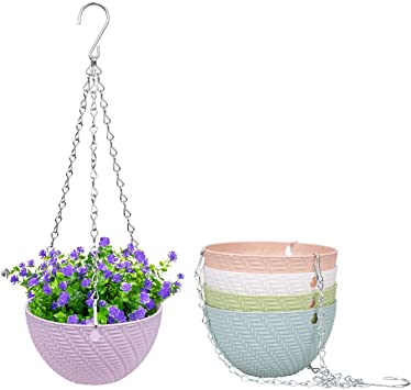 Foraineam Set of 5 Colors Hanging Planters Garden Self-Watering Flower Plant Pot Container Mini Succulent Planter Pots with Hanging Chain