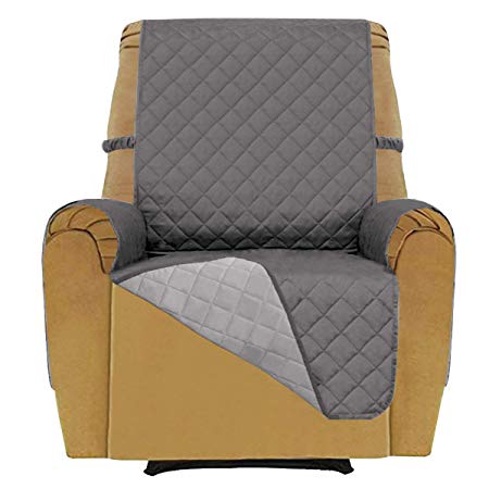 Reversible Quilted Furniture Protector, Improved Anti-Slip Sofa Cover with Elastic Strap and Anti-Slip Foam, Sofa Slipcover, Micro Fabric Sofa Shield, Pet Cover by Easy-Going (recliner, gray/light gray)