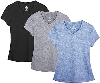 icyzone Damen Sport Fitness T-Shirt Kurzarm V-Ausschnitt Laufshirt Shortsleeve Yoga Top 3er Pack