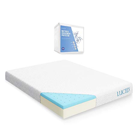 LUCID 8 Inch Gel Infused Memory Foam Mattress - Medium Firm Feel - CertiPUR-US Certified - 10 Year warranty - King with LUCID Encasement Mattress Protector - King