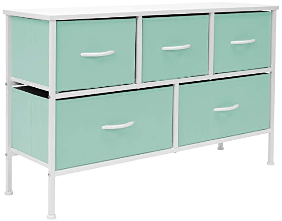 Sorbus Dresser with 5 Drawers - Furniture Storage Chest for Kid’s, Teens, Bedroom, Nursery, Playroom, Clothes, Toys - Steel Frame, Wood Top, Fabric Bins (Pastel Teal)