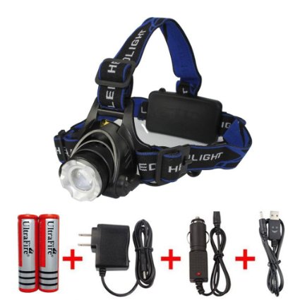 Amerzam LED Headlamp,Waterproof & lightweight Camping outdoor sports Headlight with usb Cable