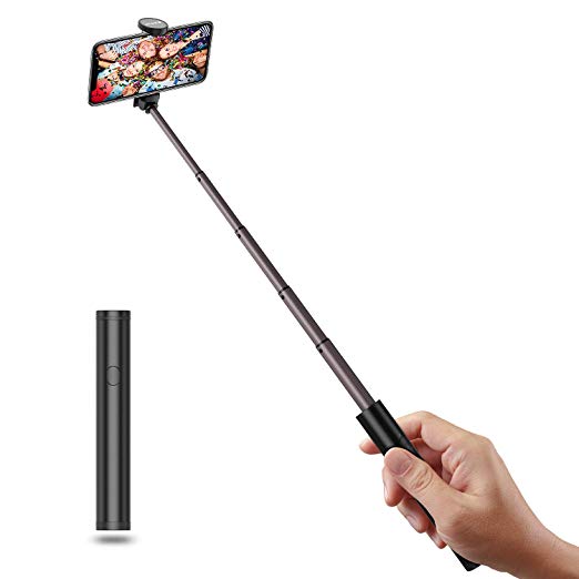 JTWEB Bluetooth Selfie Stick Mini Extendable Selfie Stick with Built-In Wireless Remote Universal for iPhone Xs/XS max/XR/X/8/8P/7/7P/6s/6/5Android Galaxy S9/8/7/6/Note, Huawei, Nubia, More
