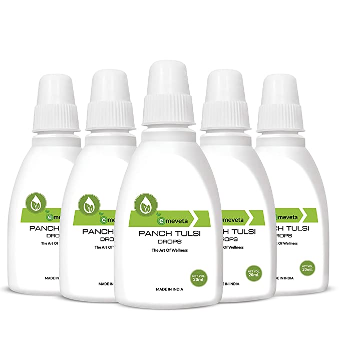 Emeveta Herbal Organic Pure Panch Tulsi Ark Drops Immunity Booster 20ml (Pack of 5)