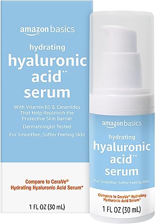 Amazon Basics Hydrating Hyaluronic Acid Serum, 1 Fluid Ounce, 1-Pack