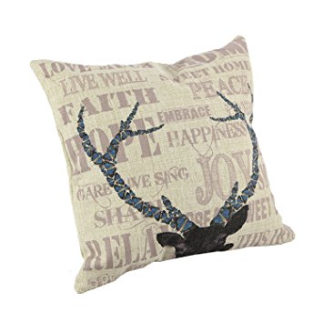 Createforlife Home Decor Cotton Linen Square Throw Pillowcase Cushion Cover Pillow Shams Blue Deer Antlers 18" x 18"
