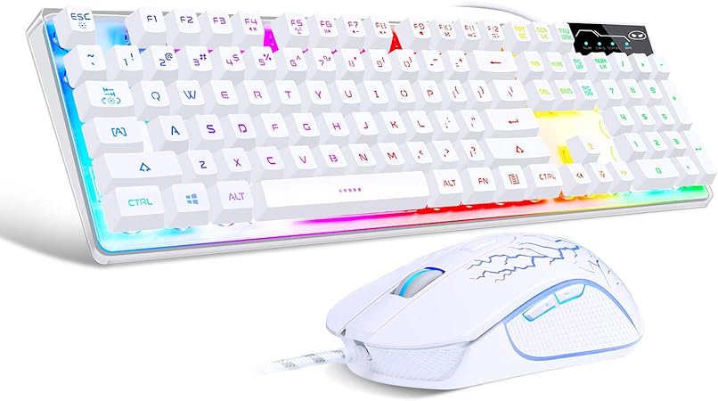 Gaming Keyboard and Mouse Combo, MageGee K1 RGB LED Backlit Keyboard with 104 Key Computer PC Gaming Keyboard for PC/Laptop (White)