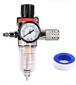 Pneumatic AFR2000 1/4 inch NPT Air Filter Pressure Regulator Kit (0 to 145 Psi) Air Tool Compressor Filter with Pressure Gauge