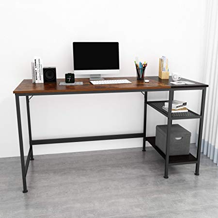 JOISCOPE Computer Desk with Shelves,Laptop Table with Grid Drawer,55 inches(Vintage Oak Finish)