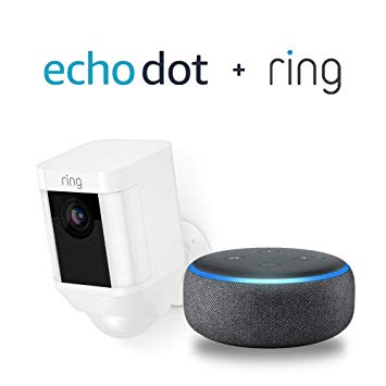 Ring Spotlight Cam Battery HD Security Camera with Built Two-Way Talk and a Siren Alarm - White with Echo Dot (3rd Gen) - Charcoal