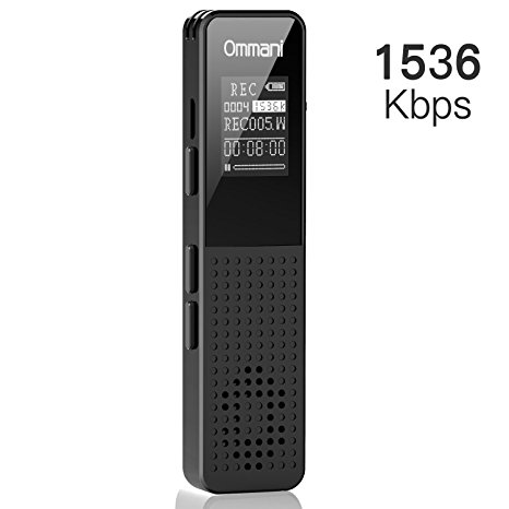 Voice Recorder, 8GB 1536Kbps Digital Audio Sound Recorder Dual Microphone Dynamic Noise Reduction USB Rechargeable Voice Activated Recorder with OLED Screen A - B Repeat for Lecture Meeting