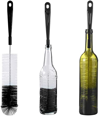 ALINK 3-Pack Long Black Bottle Cleaning Brush for Narrow Neck Beer, Wine, Kombucha, Hydroflask, Thermos, S’Well, Nalgene, Pitcher, Carafe, Brewing Bottle Cleaner, 16/17 Inche