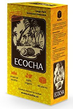 Ecocha Coconut Hookah Charcoal Cube - 100% Organic Coco Coal - 96 Cubical Pieces