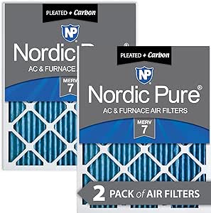 Nordic Pure 15x20x1 (14 1/2 x 19 1/2 x 3/4) Pleated Air Filters MERV 7 Plus Carbon 2 Pack