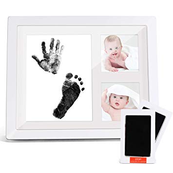 Baby Handprint Kit, Sungwoo Baby Footprint Kit Picture Frame with 2 Ink Pads, Baby Keepsake Photo Frames for Newborn Girls & Boys Shower Registry, Personalized Baby Gifts