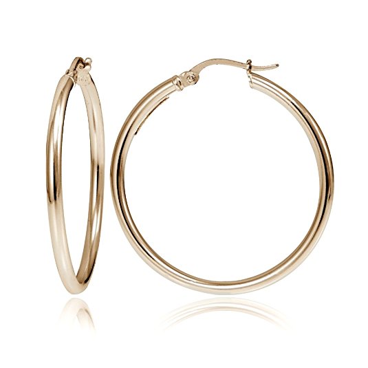 Hoops & Loops Sterling Silver 2mm High Polished Medium Round Hoop Earrings