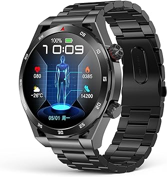 Smart Watch with Bluetooth Call, Non-invasive Blood Sugar Monitors, IP67 Waterproof for Android iOS iPhone, 1.39" Smartwatch for Men, Fitness Watch with Blood Pressure/HR/Sleep, Black Metal