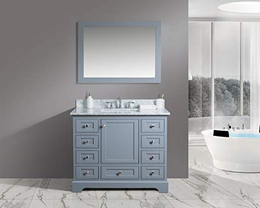 UrbanFurnishing.net Jocelyn 42-Inch (42") Bathroom Sink Vanity Set with White Italian Carrara Marble Top - Charcoal