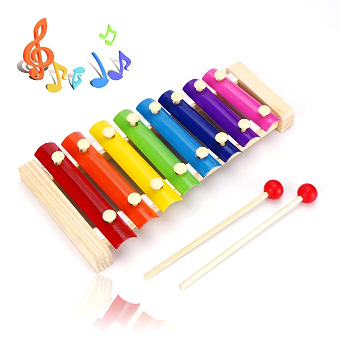 USATDD Xylophone Natural Wooden Toddler Glockenspiel for Kids with Metal Bars Included Two Set of Child-Safe Wooden Mallets