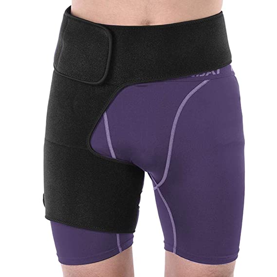 Hip Brace Thigh Support Adjustable Neoprene Groin Protector Compression Helps sprains pains, jerks,stiffness, injuries, recovery and rehabilitation of the inguinal area Universal size Unisex