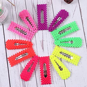12 Pcs Colorful Snap Hair Clip Fashion Geometric Pearl Shape Hair Clips Plastic Bright Colors Hair Pins Hair Barrettes for Women Ladies Party Wedding Daily Hairstyling