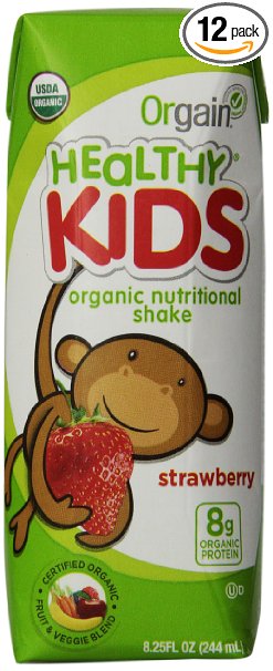 Orgain Healthy Kids Organic Nutritional Shake, Strawberry, 8.25 Ounce, 12 Count