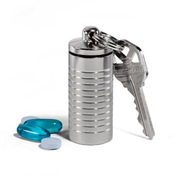 Cielo Pill Holders - Large Single Chamber Stainless Steel Keychain Pill Fob and Nitroglycerin Pill Holder (Holds Nitro Bottle) - Waterproof Pill Case - Pill Containers Made in USA - Lifetime Warranty