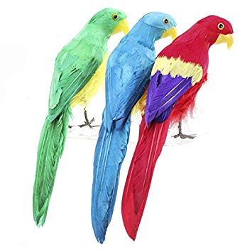 12" Artificial Colorful Feathered Parrot Bird - One Parrot in Assorted Tropical Colors