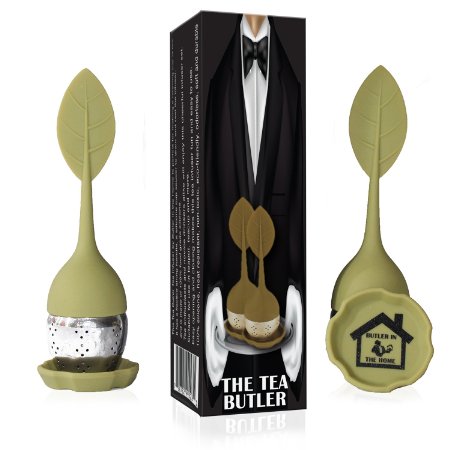 Tea Infuser 2 Pack Butler in the Home® Loose Leaf Tea Water Infuser Steeper Strainer Filter Silicone and Stainless Steel Bottom Drip Cup Dark Green