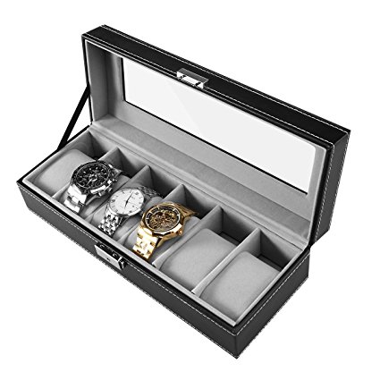 PIXNOR Watch Box - Elegant Storage For Up To 6/12 Wristwatches Jewellery Bracelet Collections