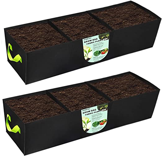 ANGELIOX 2Pcs Grow Bags, 3-Grids Rectangle Grow Bag,14 Gallon Thickened 400G Fabric Garden Bed, Nonwoven Square Flower Planter Containers for Flowers,Vegetable,Fruit, Growing Pots with Handles