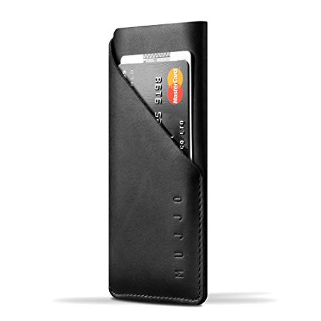 Apple iPhone X Wallet Sleeve - [Slim Fit Design] MUJJO Leather Wallet Sleeve, Luxury Premium Soft Leather iPhone Sleeve Case, Integrated Pocket, Fits 2-3 Cards   Cash, 2 Year Warranty (Black)