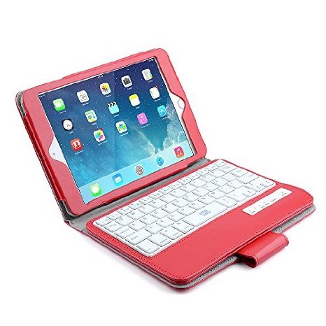 Bestek Bluetooth Keyboard Case with Auto Sleep Wake for Apple iPad Mini 3rd Gen  iPad Mini 2 with Retina Display  iPad Mini Red