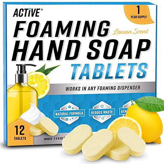 Foaming Hand Soap Tablet Refill - 12 Pack Eco Friendly Hand Wash Tablets, Zero Waste Handwash Concentrate - Equivalent To 96 Fl Oz Of Liquid (Fills 12 X 8 fl oz Refillable Foam Dispenser) - Lemon Scented