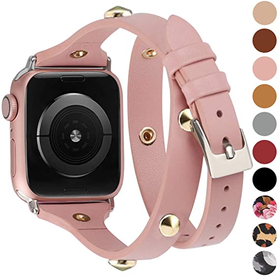 Moolia Compatible for Apple Watch Band 38mm 40mm for Women,Slim Leather Double Wrap Watch Bands Strap Replacement for iWatch SE Series 6 Series 5 Series 4 Series 3 Series 2 Series 1,Rose Pink