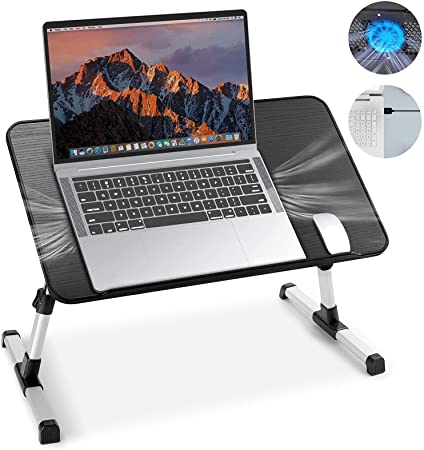 TYC Laptop Desk,Laptop Stand for Bed,26 inch Foldable Laptop Desk for Bed with 8 inches USB Charging Radiator,Adjustable Height Bed Tray with Non-Slip Design,Used for Writing,Office,Eating,etc(Black