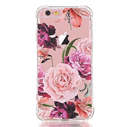 iPhone 6 6S Case with flowers, LUOLNH Slim Shockproof Clear Floral Pattern Soft Flexible TPU Back Cover [4.7 inch] -Purple Rose